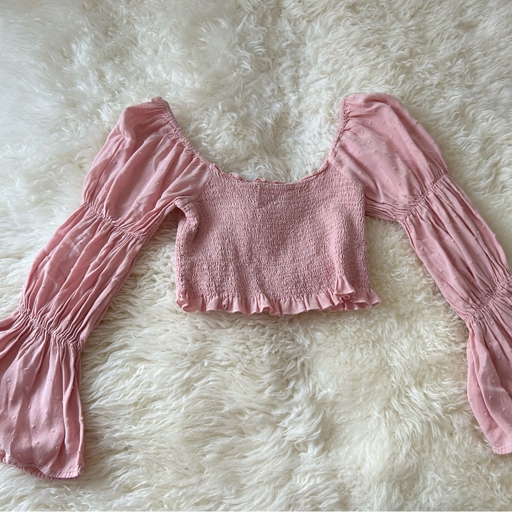 Francesca's Blush Pink Smocked Puff Sleeve Top